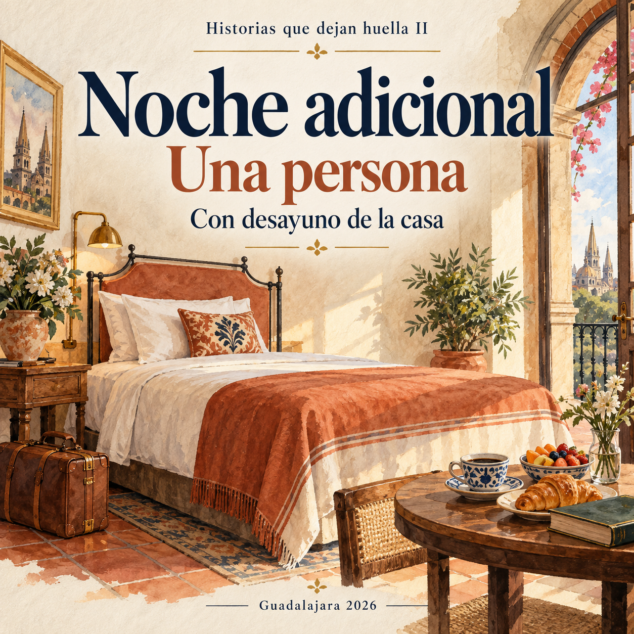 Noche adicional para una persona: USD 105, con desayuno de la casa.