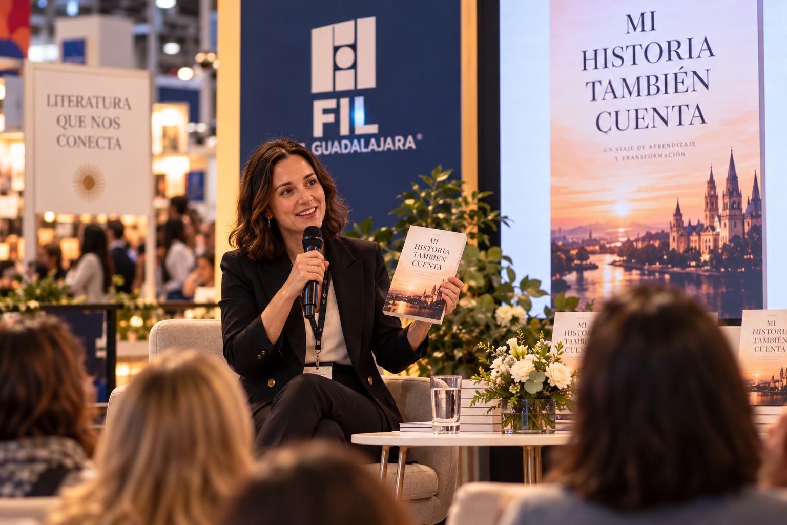 Autora presentando su libro ante el público