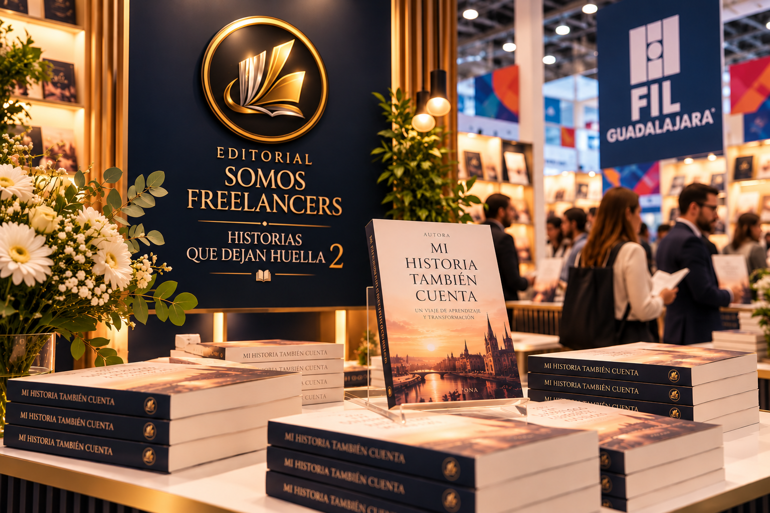 Libros exhibidos en el espacio de Editorial Somos Freelancers